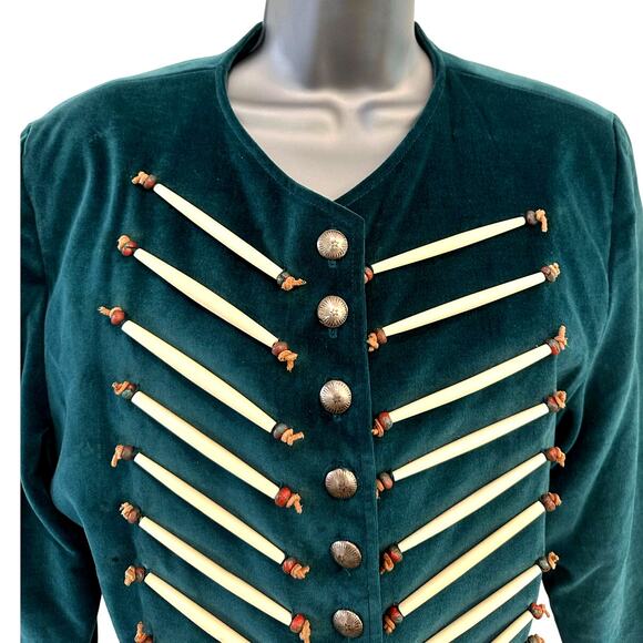 Double D RanchWear Green Velvet Beaded Vintage Button Western Jacket Size Small - Picture 4 of 9